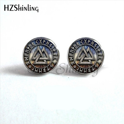 NES-004 Norse Viking Ear Stud Cross Rune Circle Auskarai Kompasas Smeigtukai Auskarai Papuošalai Stikliniai kabošono auskarai Post HZ4
