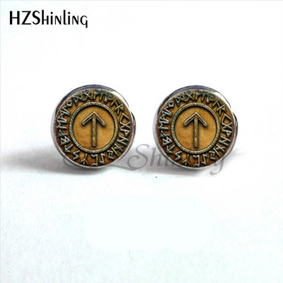 NES-004 Norse Viking Ear Stud Cross Rune Circle Auskarai Kompasas Smeigtukai Auskarai Papuošalai Stikliniai kabošono auskarai Post HZ4