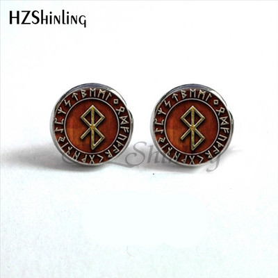 NES-004 Norse Viking Ear Stud Cross Rune Circle Auskarai Kompasas Smeigtukai Auskarai Papuošalai Stikliniai kabošono auskarai Post HZ4