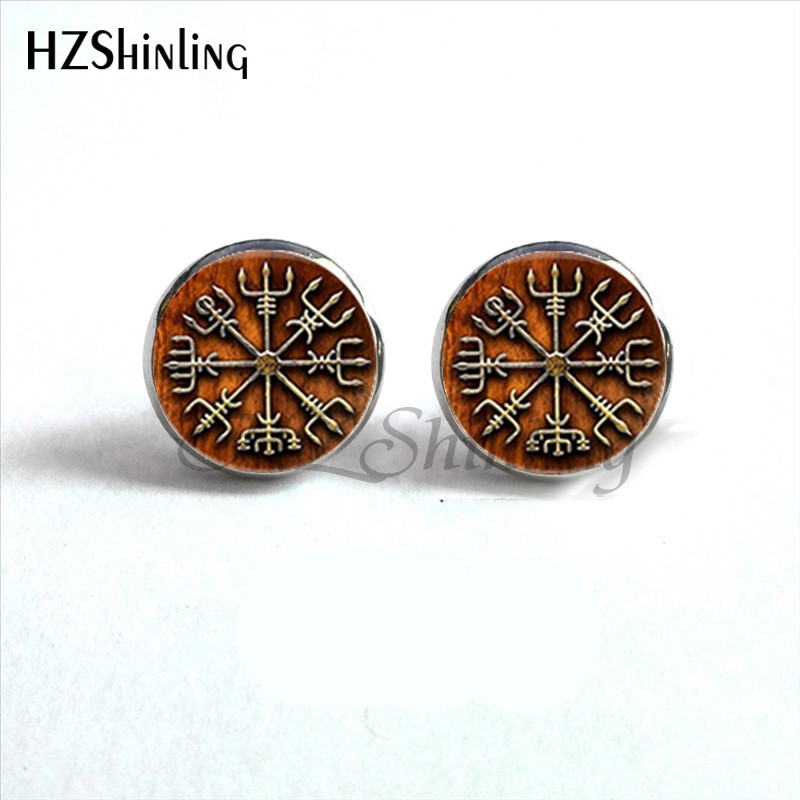 NES-004 Norse Viking Ear Stud Cross Rune Circle Auskarai Kompasas Smeigtukai Auskarai Papuošalai Stikliniai kabošono auskarai Post HZ4