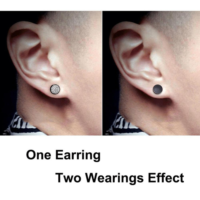 Rozsdamentes acél férfi fülbevaló fekete//ezüst színű fülbevaló fiúknak cseh kristály füldugó füldugó piercing ékszer