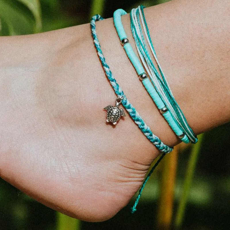 Vasaros paplūdimio vėžlio formos žavinga virvė, virvelė, kulkšnys moterims, kulkšnies apyrankė, moteriški sandalai ant kojos, grandinėlė, pėdų papuošalai