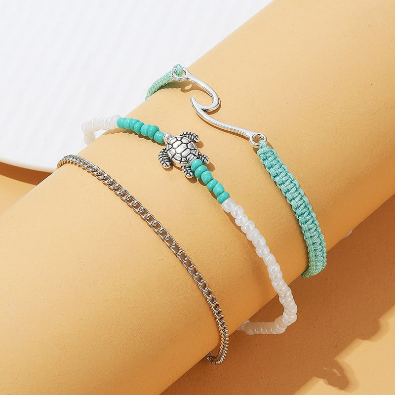 Vasaros paplūdimio vėžlio formos žavinga virvė, virvelė, kulkšnys moterims, kulkšnies apyrankė, moteriški sandalai ant kojos, grandinėlė, pėdų papuošalai