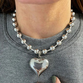 Κρεμαστό κολιέ Hip Hop Heart Steampunk Αξεσουάρ Grunge με αλυσίδα από ανοξείδωτο ατσάλι