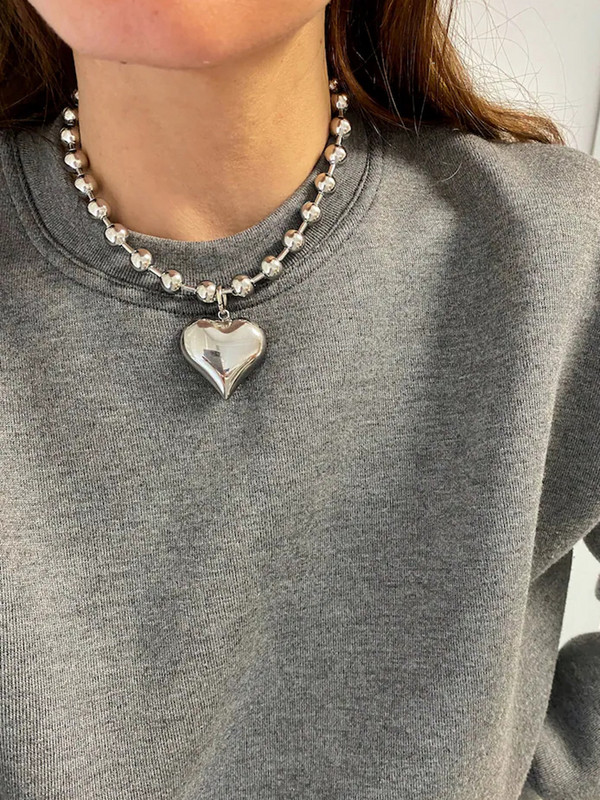 Κρεμαστό κολιέ Hip Hop Heart Steampunk Αξεσουάρ Grunge με αλυσίδα από ανοξείδωτο ατσάλι