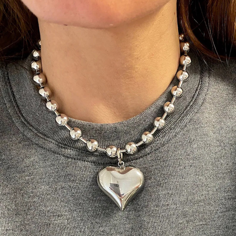 Κρεμαστό κολιέ Hip Hop Heart Steampunk Αξεσουάρ Grunge με αλυσίδα από ανοξείδωτο ατσάλι