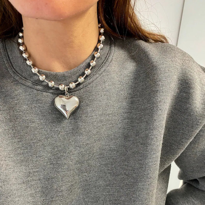 Κρεμαστό κολιέ Hip Hop Heart Steampunk Αξεσουάρ Grunge με αλυσίδα από ανοξείδωτο ατσάλι