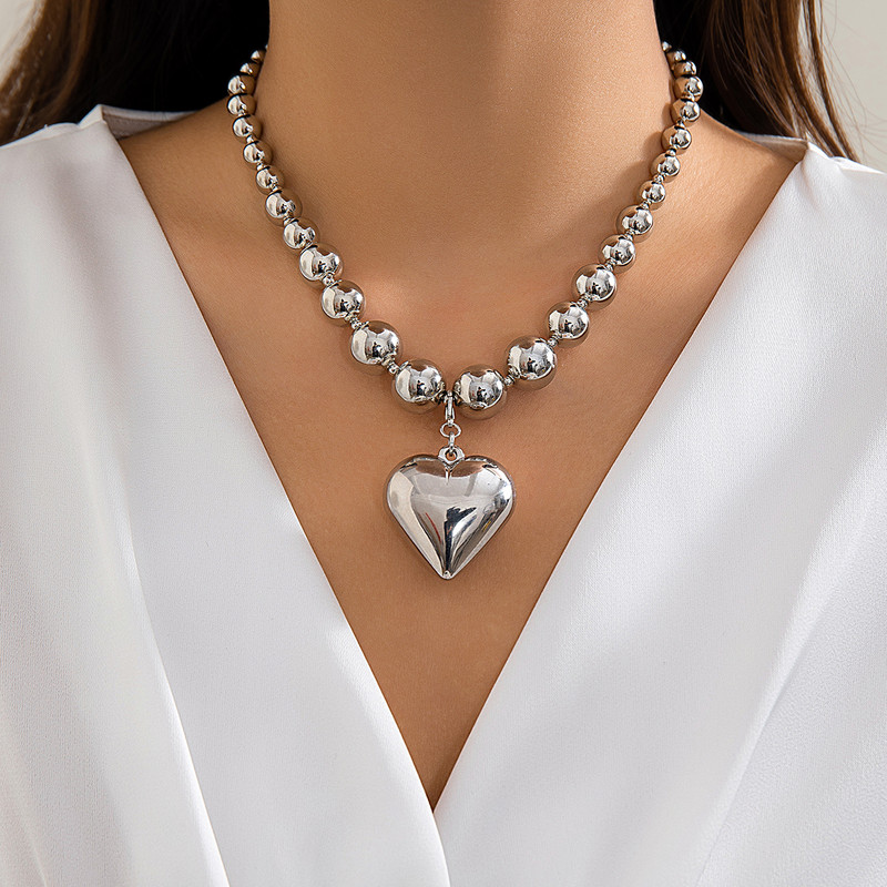 Didelė CCB kamuoliukų grandinėlė su nuimamu širdies pakabuku kaklo karoliai moterims Madingi moteriški karoliukai apykakle ant kaklo Priedai Dovanos