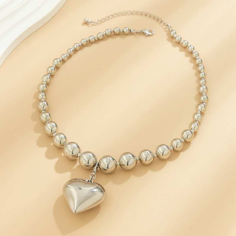 Didelė CCB kamuoliukų grandinėlė su nuimamu širdies pakabuku kaklo karoliai moterims Madingi moteriški karoliukai apykakle ant kaklo Priedai Dovanos