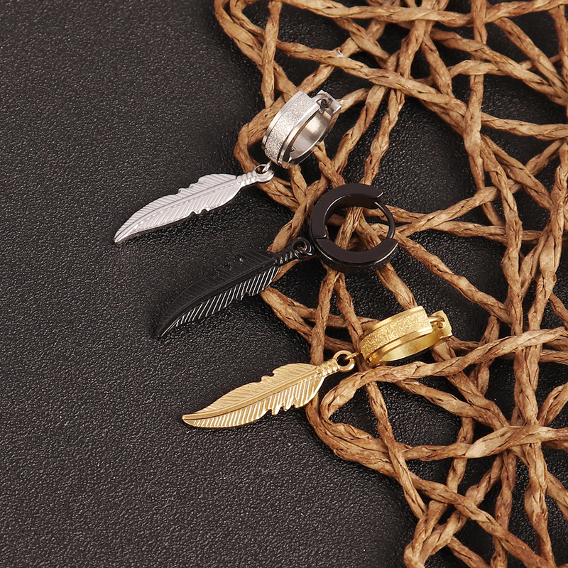 1 vnt. 316L nerūdijančio plieno žiediniai auskarai vyrams, moteriški, juodi plunksniniai auskarai geometrijos pakabinami auskarai vyriškų papuošalų vakarėliui