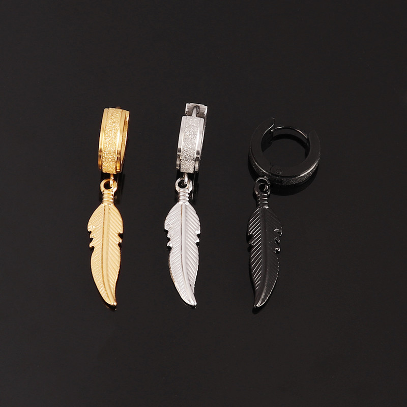 1 vnt. 316L nerūdijančio plieno žiediniai auskarai vyrams, moteriški, juodi plunksniniai auskarai geometrijos pakabinami auskarai vyriškų papuošalų vakarėliui