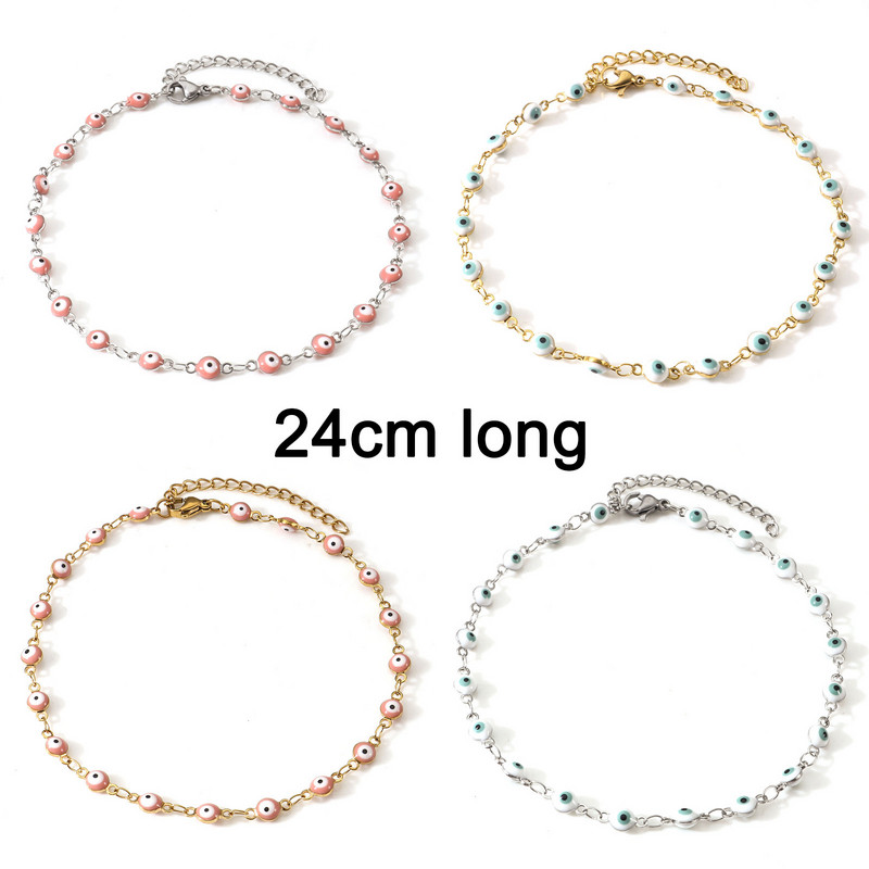 1 τμχ Ανοξείδωτο Ατσάλι Πολύχρωμο Σμάλτο Γούρια Βραχιόλι Γυναικείο με Αλυσίδες Ποδιών Κοσμήματα για πάρτι μήκους 24 εκ.