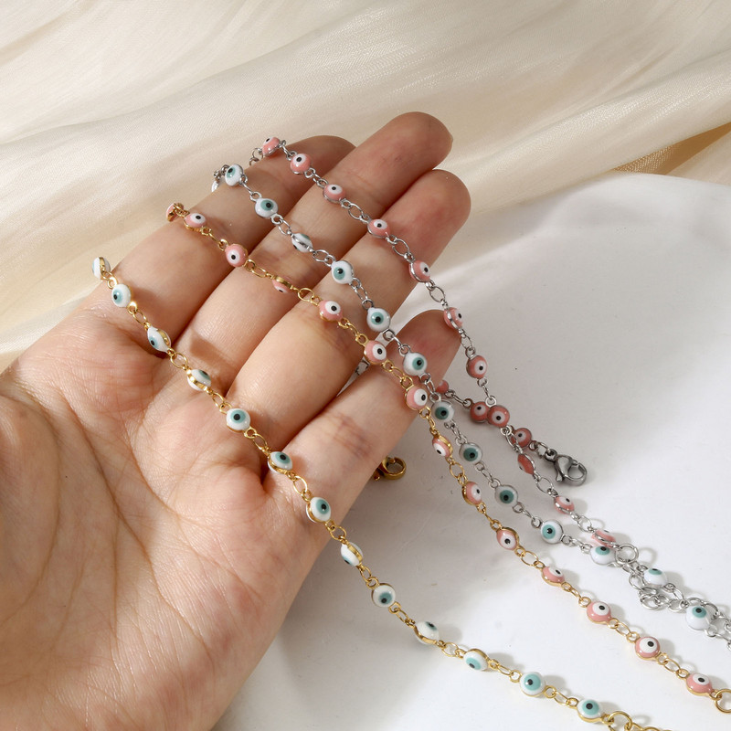 1 τμχ Ανοξείδωτο Ατσάλι Πολύχρωμο Σμάλτο Γούρια Βραχιόλι Γυναικείο με Αλυσίδες Ποδιών Κοσμήματα για πάρτι μήκους 24 εκ.