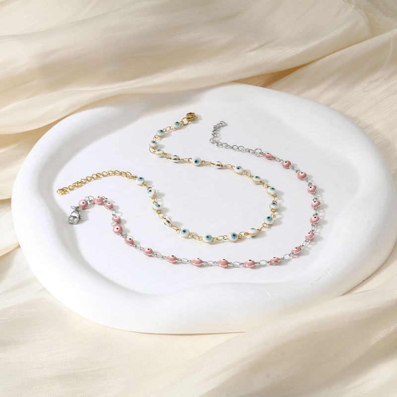 1 τμχ Ανοξείδωτο Ατσάλι Πολύχρωμο Σμάλτο Γούρια Βραχιόλι Γυναικείο με Αλυσίδες Ποδιών Κοσμήματα για πάρτι μήκους 24 εκ.