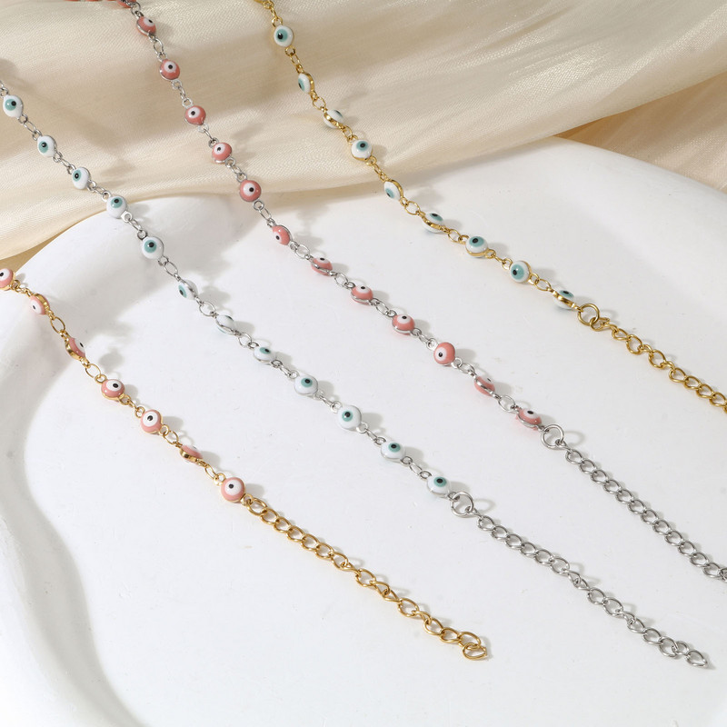 1 τμχ Ανοξείδωτο Ατσάλι Πολύχρωμο Σμάλτο Γούρια Βραχιόλι Γυναικείο με Αλυσίδες Ποδιών Κοσμήματα για πάρτι μήκους 24 εκ.