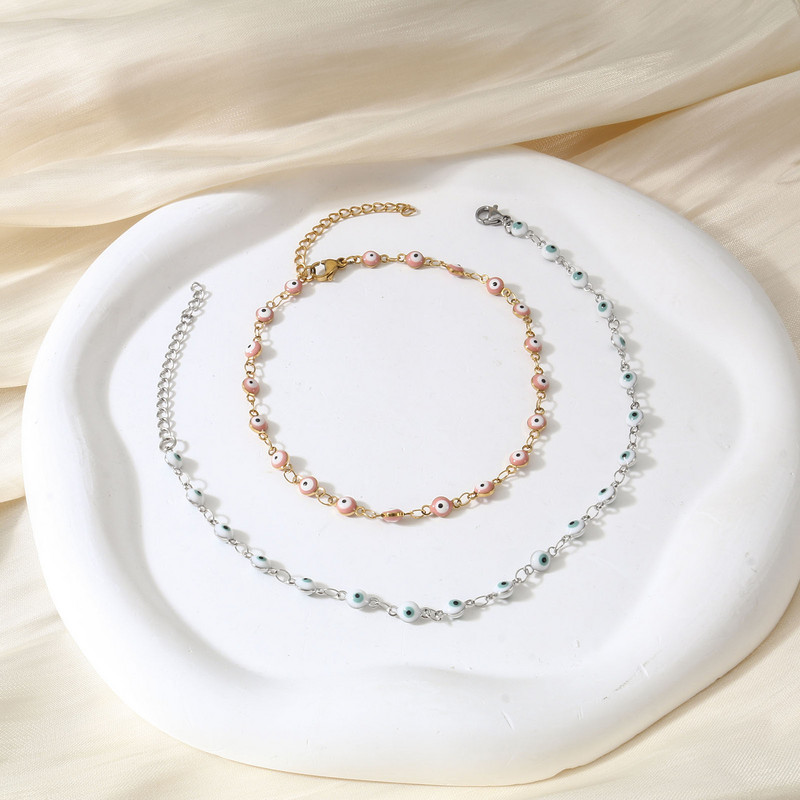 1 τμχ Ανοξείδωτο Ατσάλι Πολύχρωμο Σμάλτο Γούρια Βραχιόλι Γυναικείο με Αλυσίδες Ποδιών Κοσμήματα για πάρτι μήκους 24 εκ.