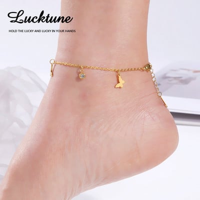 Lucktune rozsdamentes acél pillangó bokaláncok nőknek Tobillera Crystal Star Moon szandál láblánc strand kiegészítő Boho ékszer