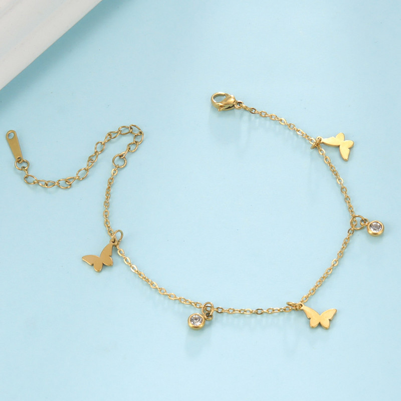 Lucktune nerūdijančio plieno drugelio kulkšnys moterims Tobillera Crystal Star Moon sandalai kojų grandinėlė paplūdimio aksesuarai Boho papuošalai