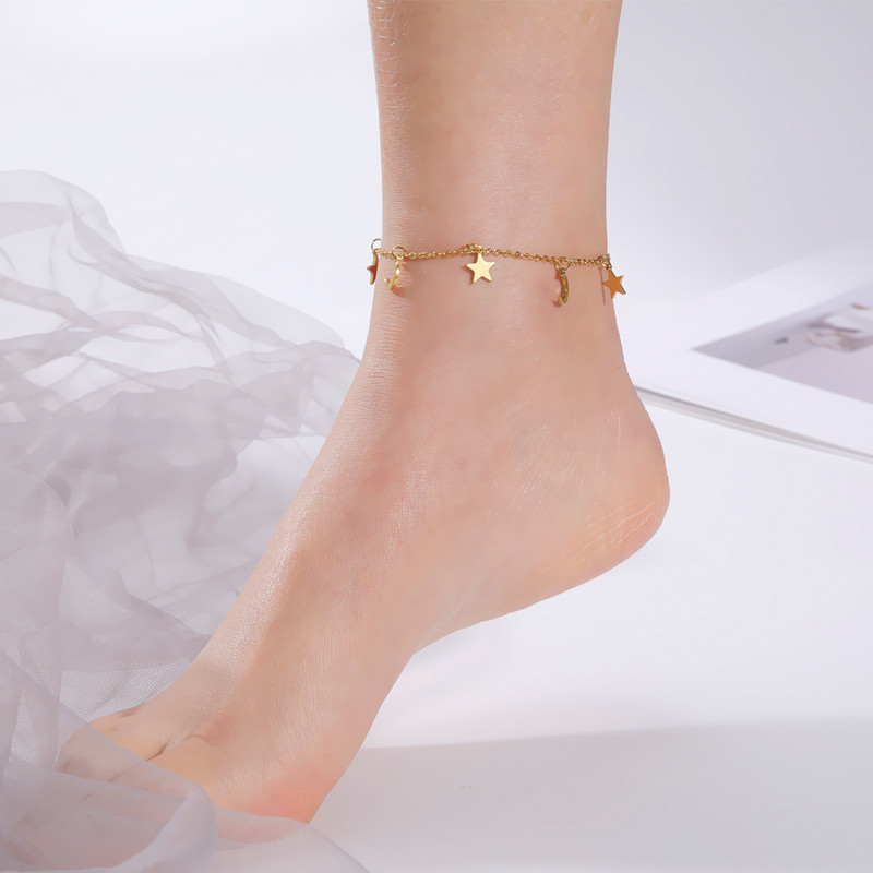 Lucktune nerūdijančio plieno drugelio kulkšnys moterims Tobillera Crystal Star Moon sandalai kojų grandinėlė paplūdimio aksesuarai Boho papuošalai