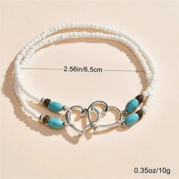 KMVEXO Bohemian Double Layers Rice Beaded Anklets for Women Heart Adjustable Love Anklet Гривни На Крака Крака Плажни Бижута