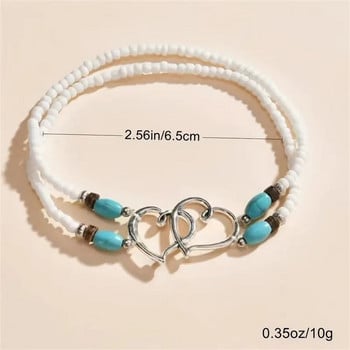 KMVEXO Bohemian Double Layers Rice Beaded Anklet για Γυναικείες Ρυθμιζόμενες Καρδιά Βραχιόλια Love Anklet στο πόδι Κοσμήματα παραλίας