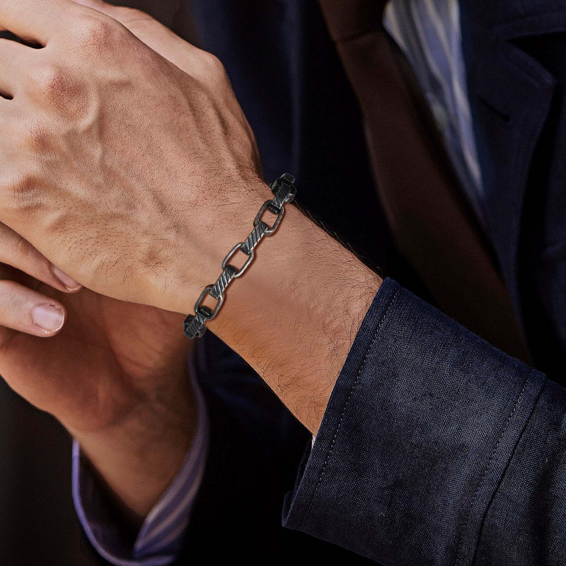 Vnox Heavy Bold Hip Hopi roostevabast terasest ristkülikukujuline ketiga käevõru meestele, Chunky Link käevõru, vanaaegsed retroehted