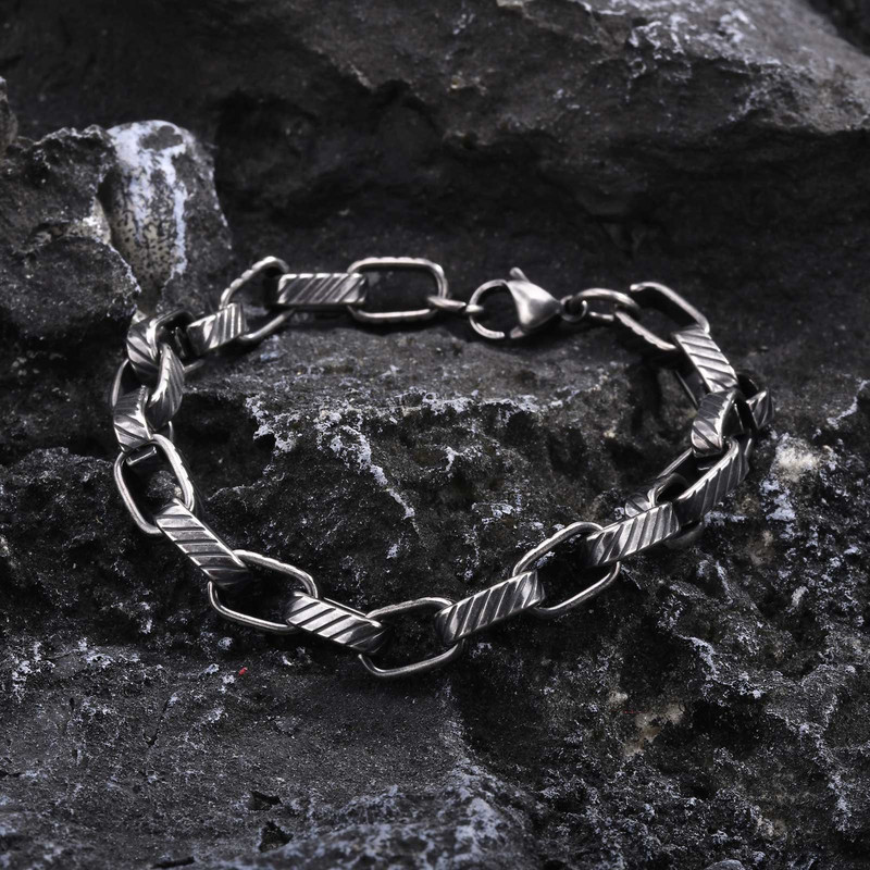 Vnox Heavy Bold Hip Hopi roostevabast terasest ristkülikukujuline ketiga käevõru meestele, Chunky Link käevõru, vanaaegsed retroehted