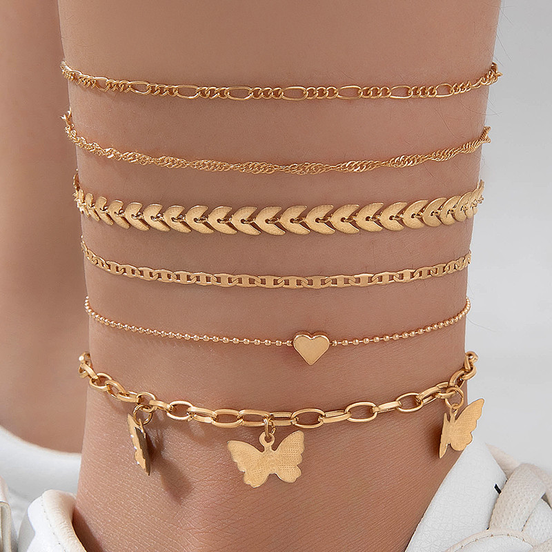 Tocona romantiškas klasikinis drugelio perlų širdelių apyrankių rinkinys moterims, mergaičių žavesiai, mados geometrinės daugiasluoksnės pėdų grandinėlės papuošalai