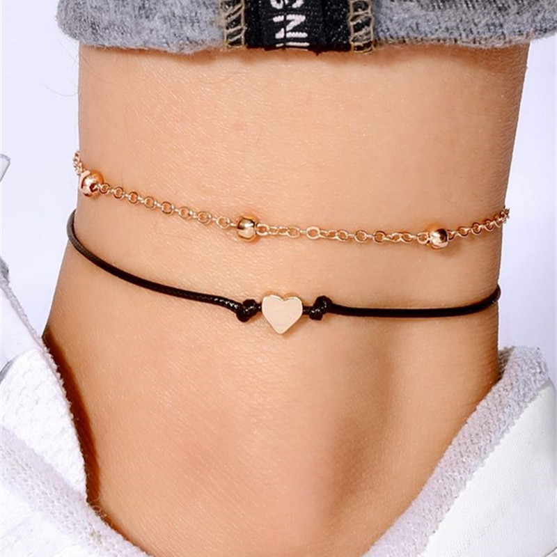 Bohemiškos moteriškos kulkšnių apyrankės sluoksniuotos širdies kulkšnys Vasaros paplūdimio virvutės kulkšnių apyrankės ant pėdos kulkšnių apyrankės moterims kojų grandinėlės papuošalai