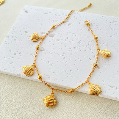 Nauja nerūdijančio plieno jungties kabelio grandinėlė anklet Auksinės spalvos jūrinis gyvūnas delfinas. Žvaigždė moterims paplūdimys 21 cm (8 2/8") ilgis, 1 vnt.