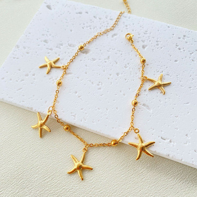 Nauja nerūdijančio plieno jungties kabelio grandinėlė anklet Auksinės spalvos jūrinis gyvūnas delfinas. Žvaigždė moterims paplūdimys 21 cm (8 2/8") ilgis, 1 vnt.