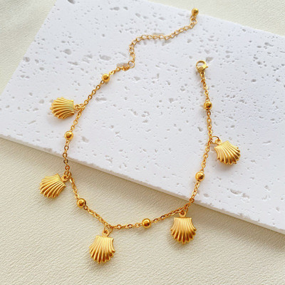 Nauja nerūdijančio plieno jungties kabelio grandinėlė anklet Auksinės spalvos jūrinis gyvūnas delfinas. Žvaigždė moterims paplūdimys 21 cm (8 2/8") ilgis, 1 vnt.