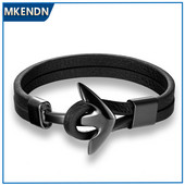 MKENDN FASHION Vyriška vintažinė odinė apyrankė nerūdijančio plieno apyrankė Inkarinė apyrankė Punk Rock Vyriški papuošalai Priedai Pulserai