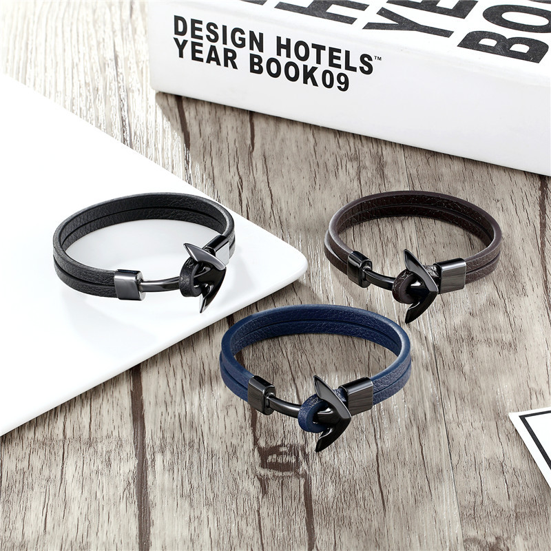 MKENDN FASHION Vyriška vintažinė odinė apyrankė nerūdijančio plieno apyrankė Inkarinė apyrankė Punk Rock Vyriški papuošalai Priedai Pulserai