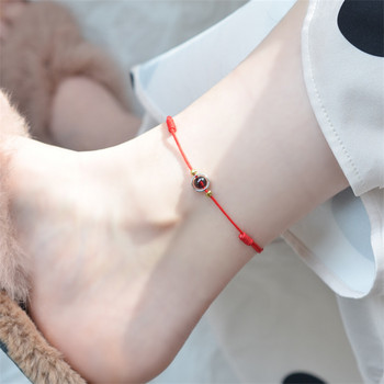 Естествени гранатови мъниста Lucky Anklet за жени Ръчно тъкани червени въжета Вериги за краката Регулируем размер Дамски подарък