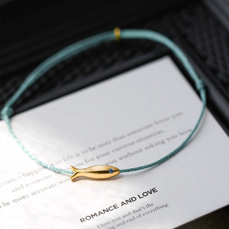 Laimingos aukso spalvos Žuvies kulkšnies papuošalai Priedai Kaklaraištis pėda Draugo dovana Šviežios spalvos žalia virvė Laiminga paprasta asmenybė