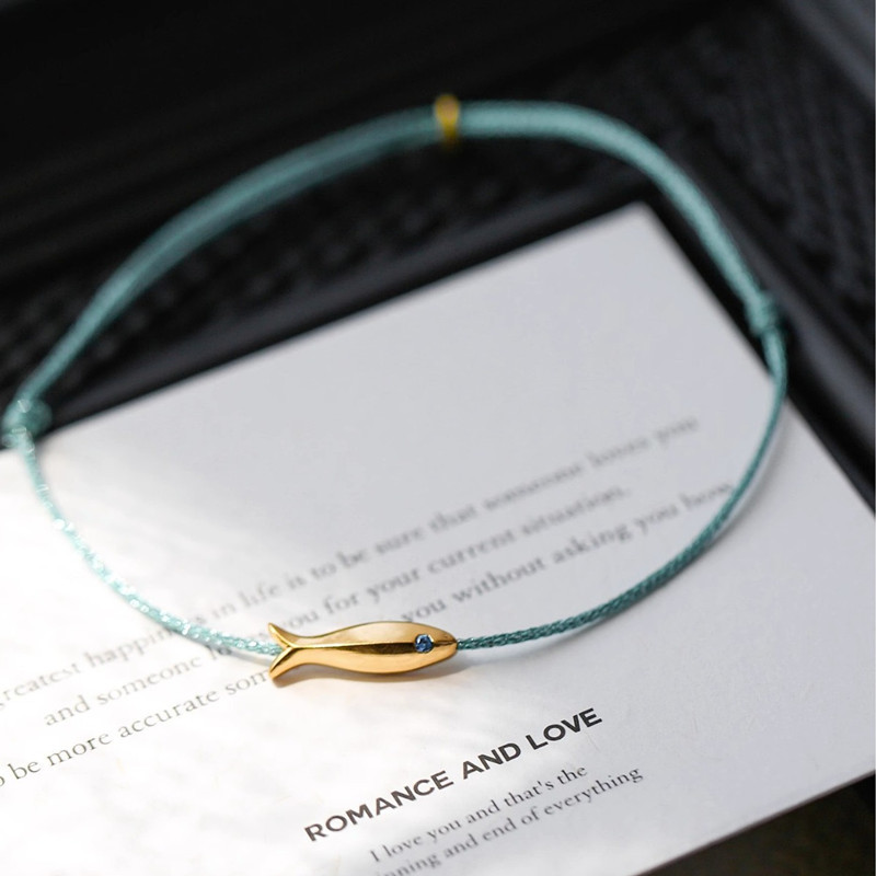 Laimingos aukso spalvos Žuvies kulkšnies papuošalai Priedai Kaklaraištis pėda Draugo dovana Šviežios spalvos žalia virvė Laiminga paprasta asmenybė