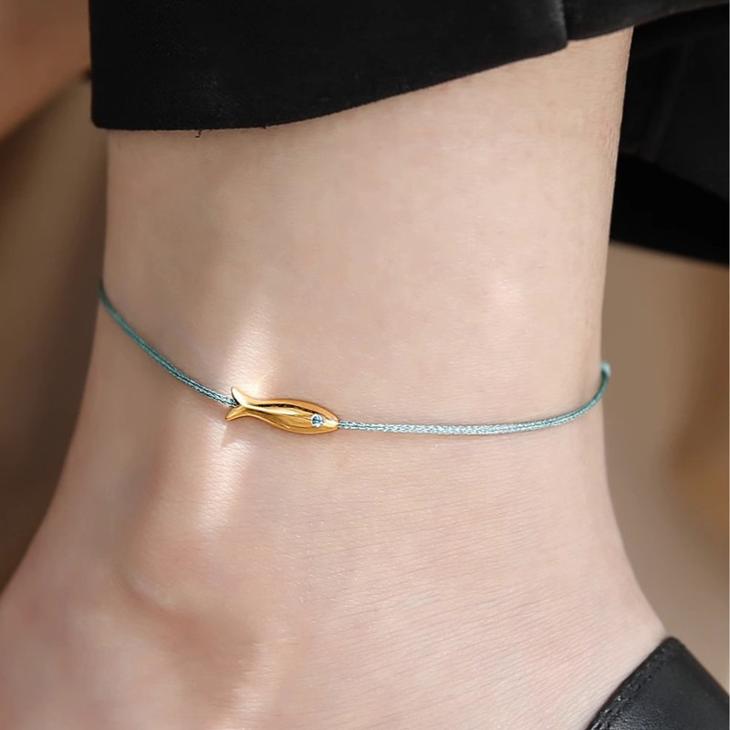 Laimingos aukso spalvos Žuvies kulkšnies papuošalai Priedai Kaklaraištis pėda Draugo dovana Šviežios spalvos žalia virvė Laiminga paprasta asmenybė