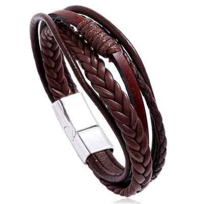 Noter Fashion Man ādas rokassprādze Pīta vītne Braslet Daudzslāņu magnēts šarms Brazalete Hombre Dāvana vīram Pulseira