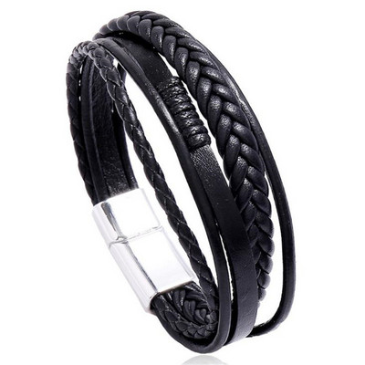 Noter Fashion Man ādas rokassprādze Pīta vītne Braslet Daudzslāņu magnēts šarms Brazalete Hombre Dāvana vīram Pulseira