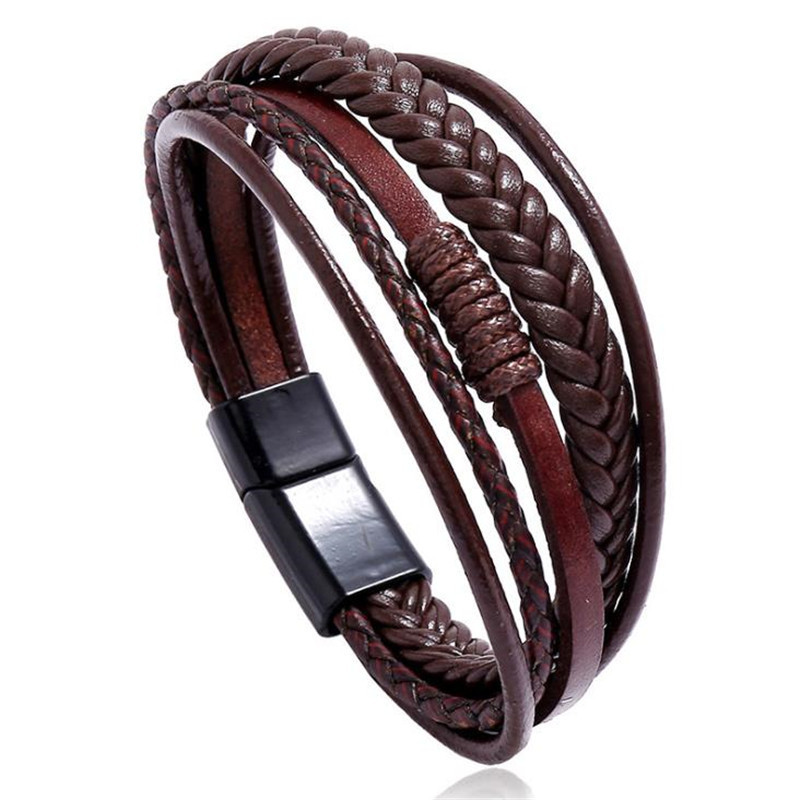 Noter Fashion Man ādas rokassprādze Pīta vītne Braslet Daudzslāņu magnēts šarms Brazalete Hombre Dāvana vīram Pulseira