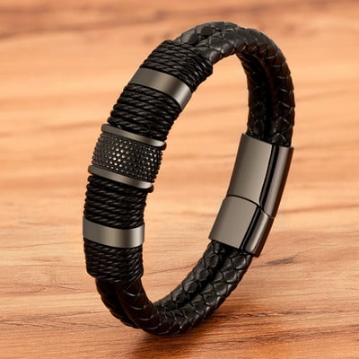 TYO Punk Rope Wrap nerūsējošā tērauda vīriešu ādas rokassprādzes divslāņu dizains 3 krāsas vīriešiem aksesuāri rotaslietas dāvanas vairumtirdzniecība