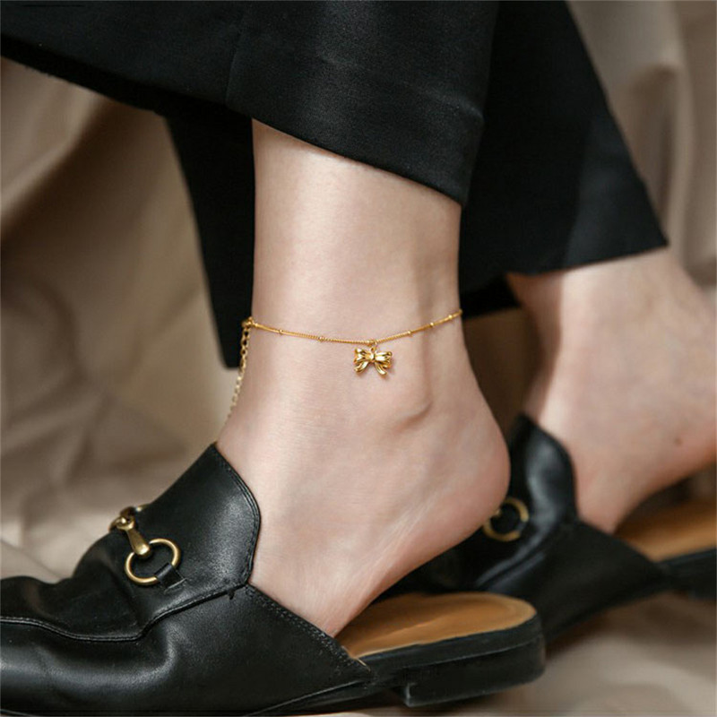 Ribbon Bow Beach jalavõru naistele Kihiline armastussüdame pahkluu käevõru roostevabast terasest tüdrukule Tobillera suvised aksessuaarid jalalink