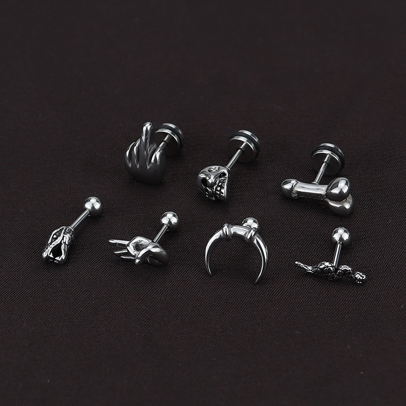 Punk roostevabast terasest pealuu skelett kõrvarõngad kuunaastud Serpentine ehted meeste ja naiste ehete komplekt