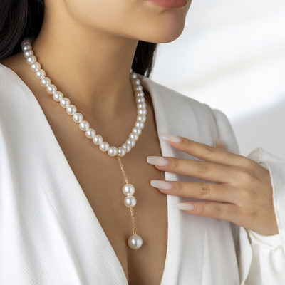 Trend Elegant Jewelry Vestuviniai Dideli perlų krištoliniai pakabukai Moterims Madingi Balta Imitacija Perlų Kaklo karoliai N0379