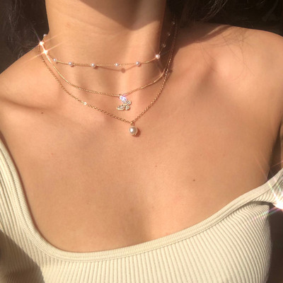 Trend Elegant Jewelry Vestuviniai Dideli perlų krištoliniai pakabukai Moterims Madingi Balta Imitacija Perlų Kaklo karoliai N0379