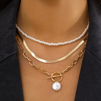 Trend Elegant Jewelry Vestuviniai Dideli perlų krištoliniai pakabukai Moterims Madingi Balta Imitacija Perlų Kaklo karoliai N0379
