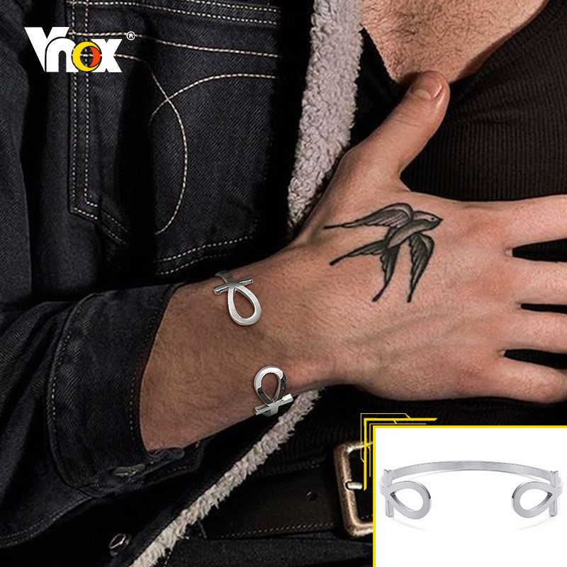 „Vnox Casual Anka“ apyrankė vyrams, nerūdijančio plieno egiptietiško kryžiaus rankogalių apyrankė, etniniai religiniai Almuto papuošalai