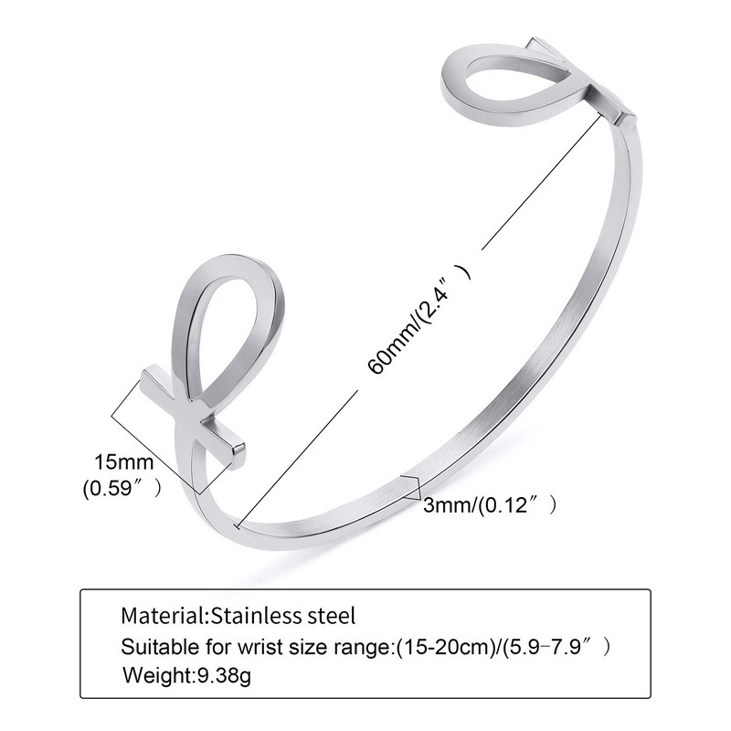 „Vnox Casual Anka“ apyrankė vyrams, nerūdijančio plieno egiptietiško kryžiaus rankogalių apyrankė, etniniai religiniai Almuto papuošalai