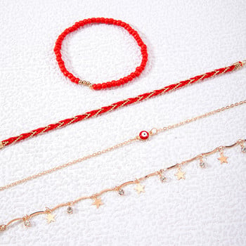 Tocona Bohemia Red Eye Glezen Set for Women Girl Star Pendants Red beads String Charms Multilayer Foot Chain Jewelry 25069